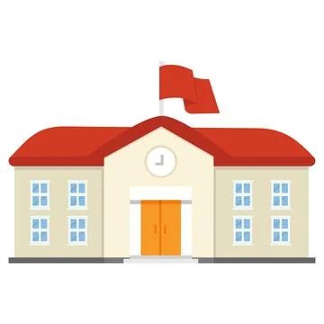 Illustration of a School Building With a Flag Ilustración de archivo