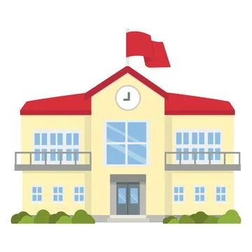 Illustration of a School Building with Flag Ilustración de archivo