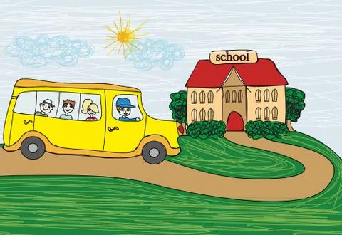 Illustration of a school bus heading to school Ilustración de archivo
