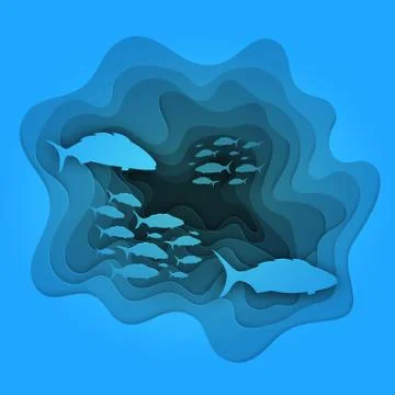 Illustration of a school of fish floating on the waves Stock Illustration