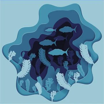 Illustration of a school of fish on the seabed in algae Illustrazione stock
