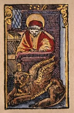 Illustration of a scribe from a Title Page in a Facsimile of William Tyndale's Stock Illustration