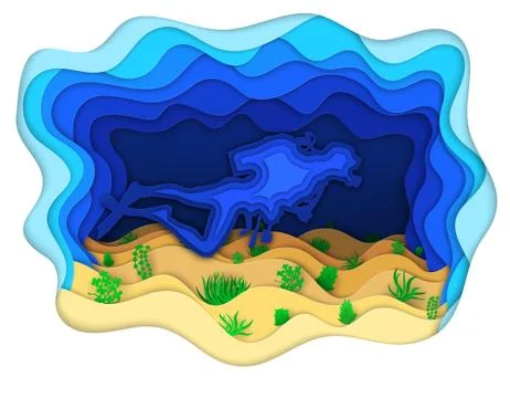 Illustration of a scuba diver exploring the seabed Stock Illustration