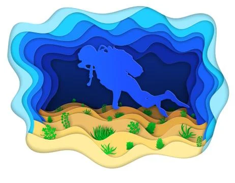 Illustration of a scuba diver exploring the seabed Illustrazione stock