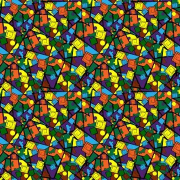 Illustration of a seamless 1 pattern of various geometric shapes randomly spa Stock Illustration