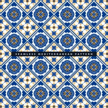 Illustration Seamless geometric floor tile Mediterranean pattern set Stock Illustration