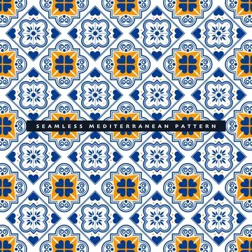 Illustration Seamless geometric floor tile Mediterranean pattern set Stock Illustration