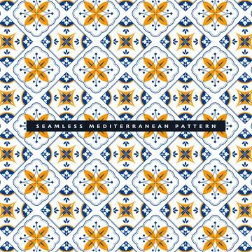 Illustration Seamless geometric floor tile Mediterranean pattern set Stock Illustration