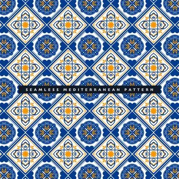 Illustration Seamless geometric floor tile Mediterranean pattern set Stock Illustration