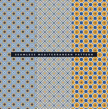 Illustration Seamless geometric floor tile Mediterranean pattern set Stock Illustration