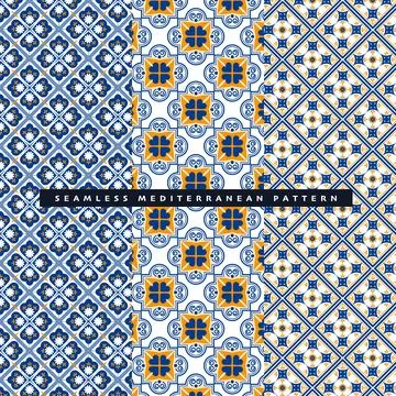 Illustration Seamless geometric floor tile Mediterranean pattern set Stock Illustration