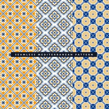 Illustration Seamless geometric floor tile Mediterranean pattern set Stock Illustration