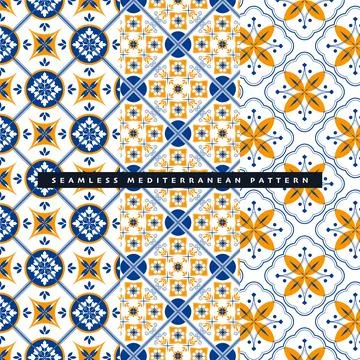 Illustration Seamless geometric floor tile Mediterranean pattern set Stock Illustration