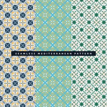 Illustration Seamless geometric floor tile Mediterranean pattern set Stock Illustration
