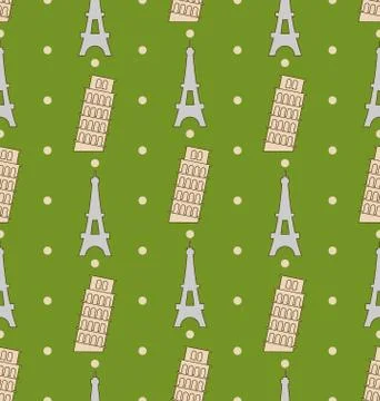 Illustration Seamless Pattern of the Architectural Symbols, Famous Landmarks Stock Illustration