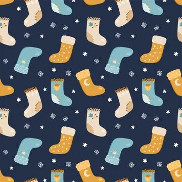 Illustration of a seamless pattern from Christmas socks. Santa's socks with d Stock Illustration
