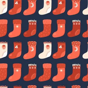 Illustration of a seamless pattern from Christmas socks. Santa's socks with d Stock Illustration