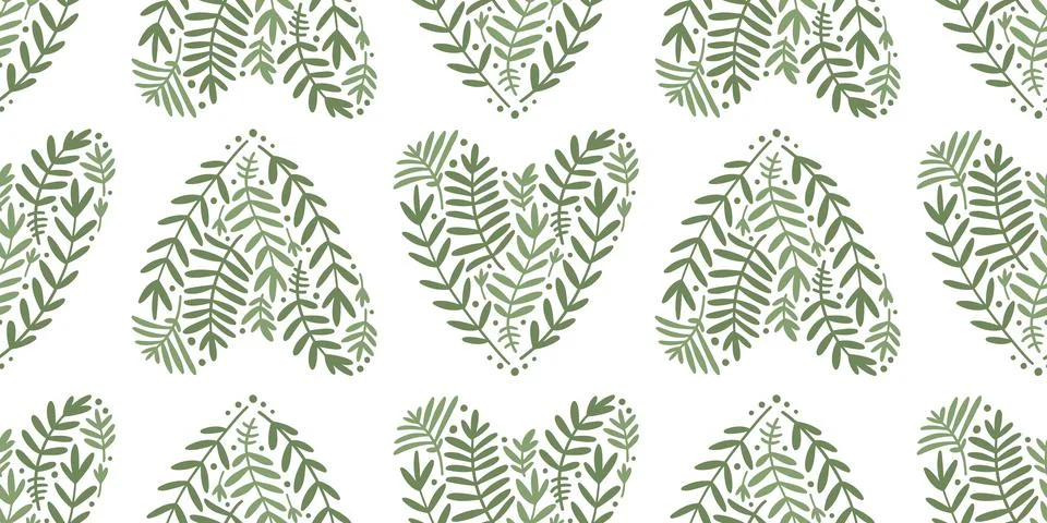 Illustration of a seamless pattern of doodle botanical hearts. Simple cute st Stock Illustration