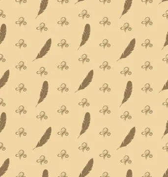 Illustration Seamless Pattern of Feathers with Ornament Elements, Retro Textu Stock Illustration