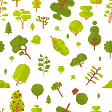 Illustration seamless pattern with green trees and bushes on a white background Stockillustratie