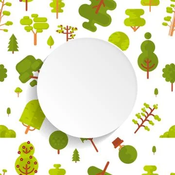 Illustration seamless pattern with green trees and bushes on white background in Stock Illustration