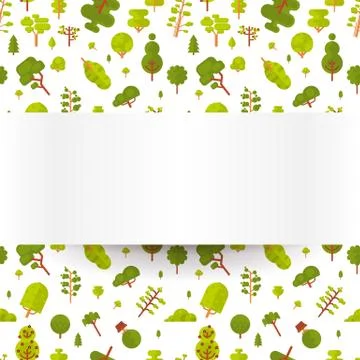 Illustration seamless pattern with green trees and bushes on a white background Stock Illustration