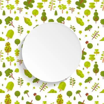 Illustration seamless pattern with green trees and bushes on white background in Stock Illustration