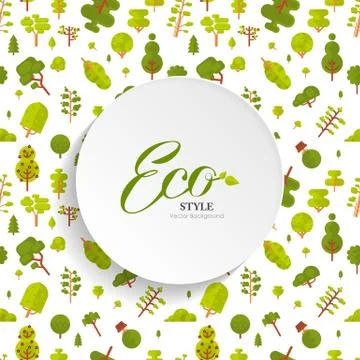 Illustration seamless pattern with green trees and bushes on white background in Stock Illustration