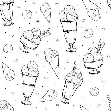 Illustration seamless pattern hand drawing Ice cream in glass vases isolated  Stock Illustration