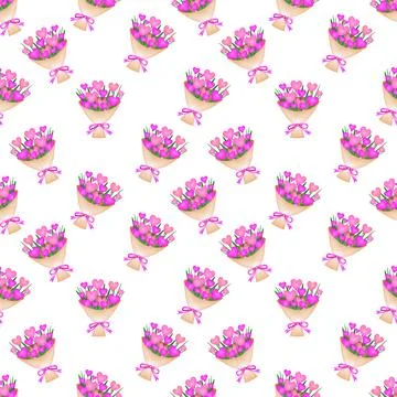 An illustration of a seamless pattern of heart-shaped flower bouquets. Stock Illustration