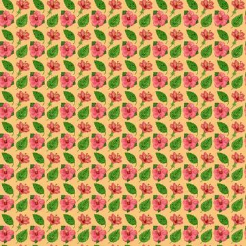 Illustration of a seamless pattern of hibiscus plants - flowers and leaves of a Stock Illustration