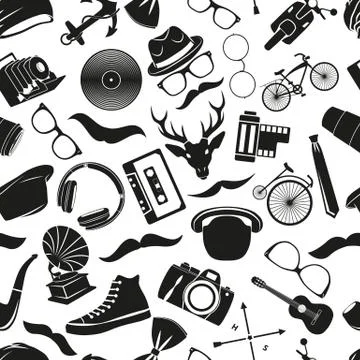 Illustration Seamless Pattern Hipster Illustrazione stock