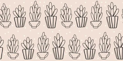 Illustration seamless pattern. Home plants succulents in pots. Stock Illustration