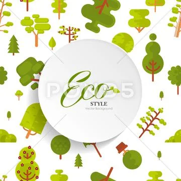 Illustration seamless pattern with lettering, green trees and bush on white Stock Illustration