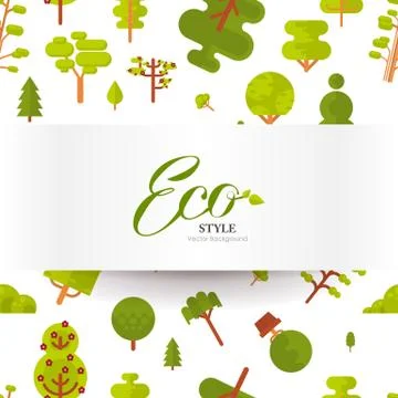 Illustration seamless pattern with lettering, green trees and bushes on a white Stock Illustration