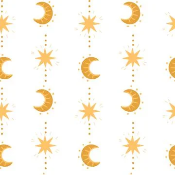 Illustration of a seamless pattern from the moon and stars. Vertical directio Stock Illustration
