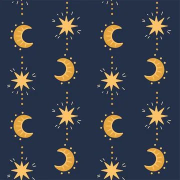 Illustration of a seamless pattern from the moon and stars. Simple cute style Stock Illustration