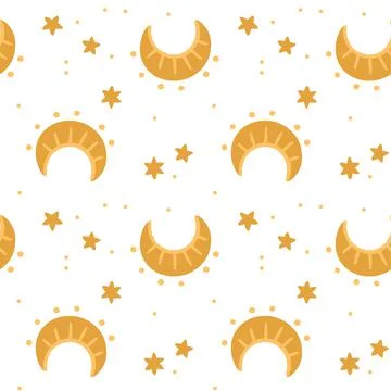 Illustration of a seamless pattern from the moon and stars. Simple cute style Stock Illustration
