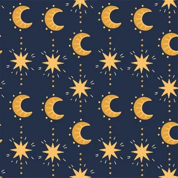Illustration of a seamless pattern from the moon and stars. Simple cute style Stock Illustration