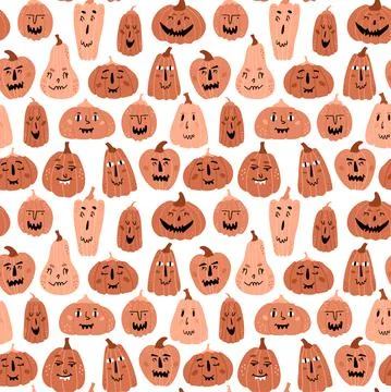Illustration of seamless pattern with pumpkins. Various festive pumpkins with Stock Illustration