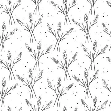 Illustration of a seamless pattern. Several wheat spikelets are repeated. Stock Illustration