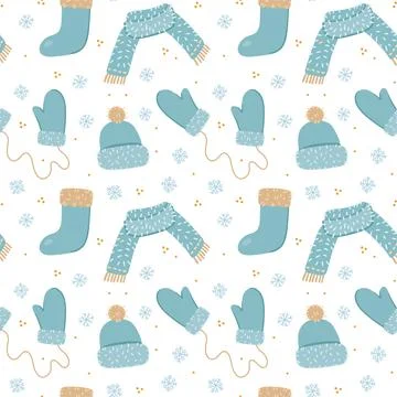 Illustration of a seamless pattern from warm winter things. Hat, scarf, mitte Stock Illustration