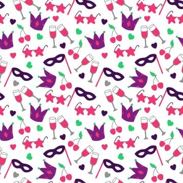 Illustration Seamless Pattern with White Silhouettes Carnival and Holiday. bi Stock Illustration