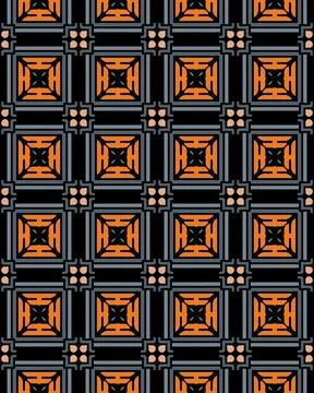 Illustration of a seamless tile pattern with ornaments in orange, gray, on a Stock Illustration