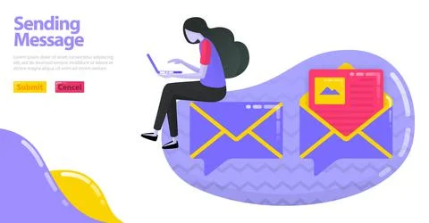 Illustration of sending message. Balloon chat icon with image map or envelope Stock Illustration