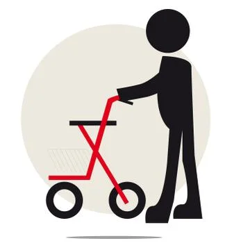 Illustration of senior with walker on circle background Illustrazione stock
