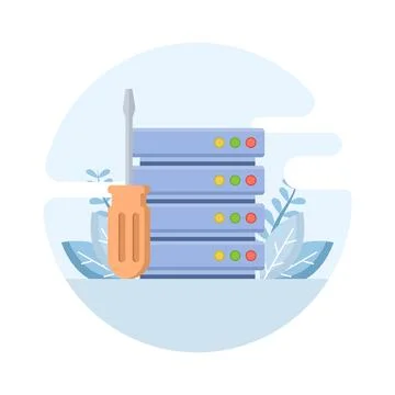 Illustration of server maintenance with technicians Stock Illustration