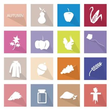 Illustration Set of 16 Autumn Flat Icon Stock Illustration
