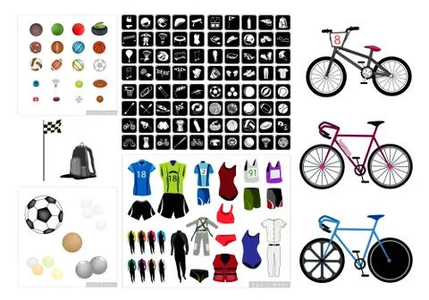Illustration Set of 20 Assorted Icon of Sport Equipments, Accessories and Spo Illustrazione stock