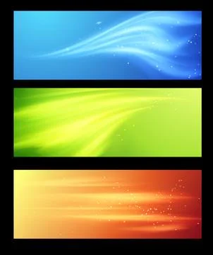 Illustration of a set of banners with a wind flow effect in blue, green and blue Stock Illustration